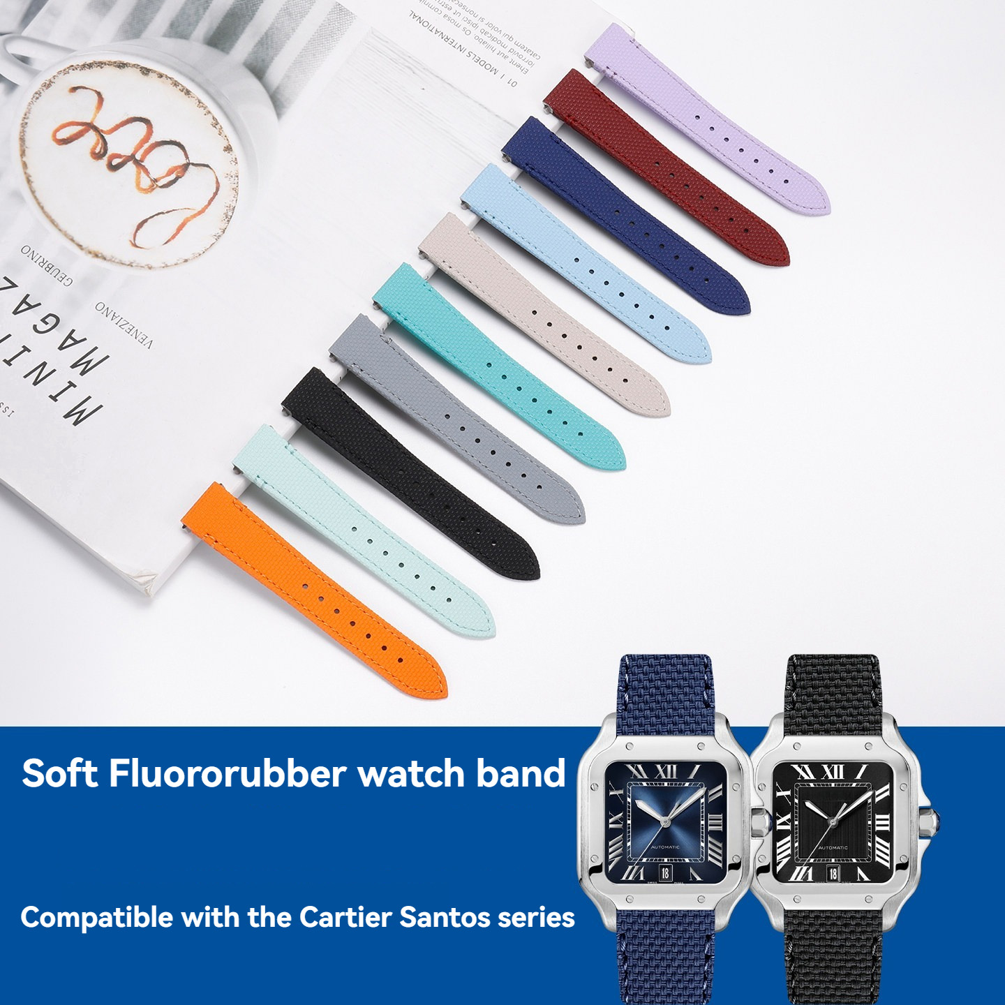 19 21mm Fluororubber Watch Ban - огляд і ціна Cartier Watch Santos
